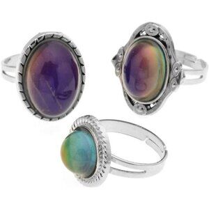 3Pcs Mood Ring Adjustable Size Original Oval Color Changing Ring